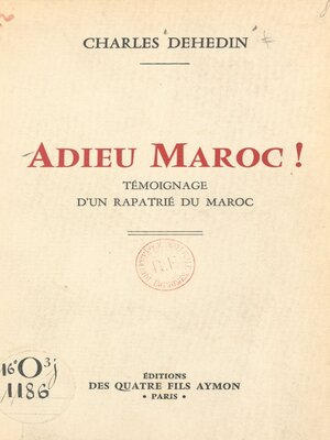 cover image of Adieu Maroc !
